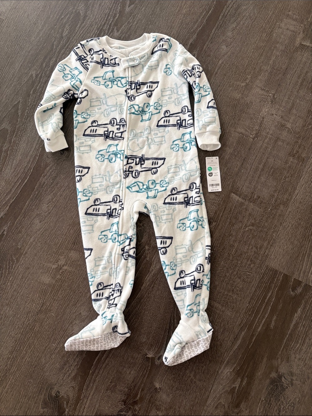 Carter's White Footed Pajamas with Blue & Navy Airplane Print